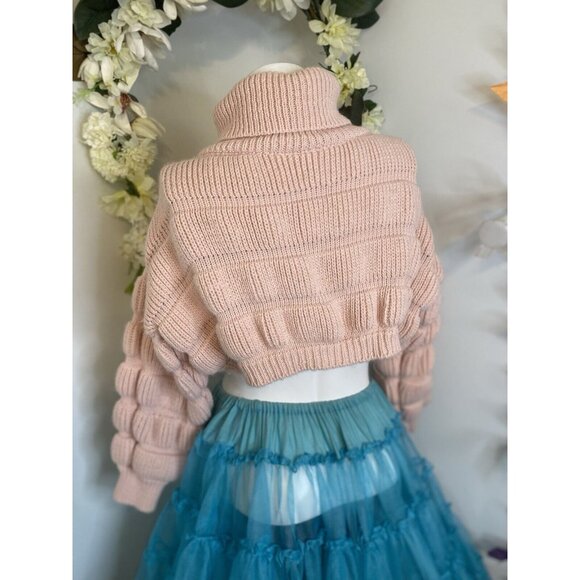 Bubble Gum Pink Turtleneck Cropped Chunky Puffy Sweater Small Medium Trendy EUC - Picture 7 of 16